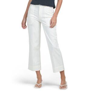 BAGATELLE COLLECTION Bright White Cropped Wide Leg Pants With Patch Pockets